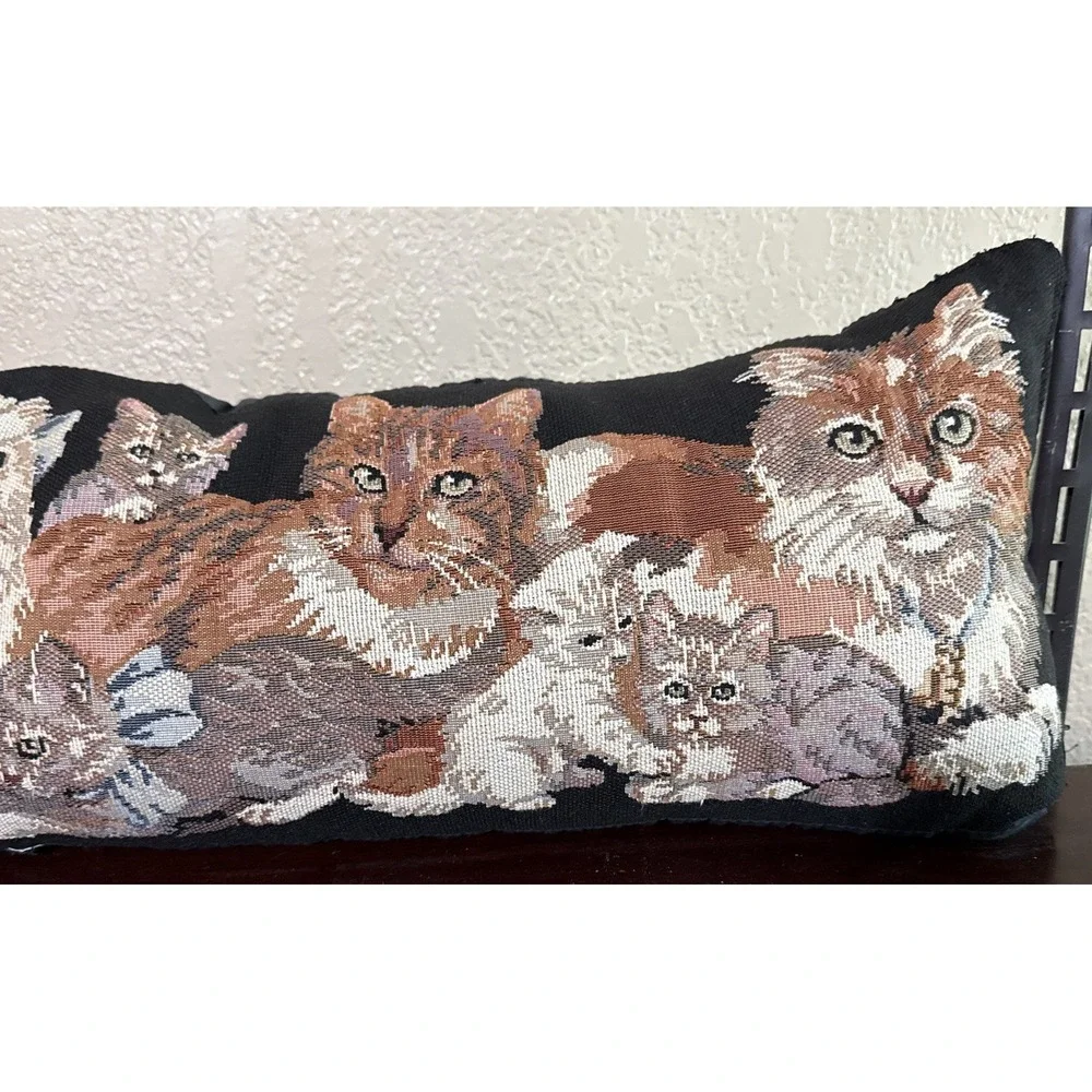 Tapestry Kitty Cats Long Door Draft Dodger Pillow Weighted Black Background